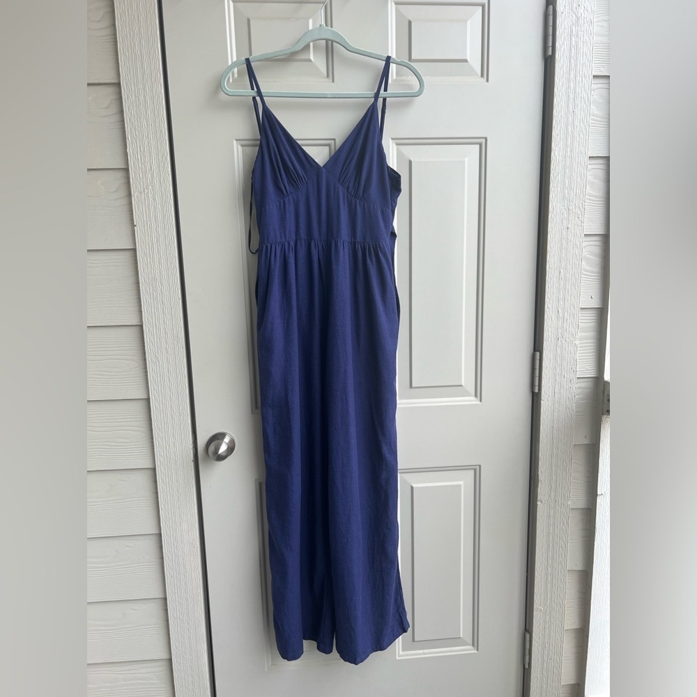 Japna Linen Blend Wide Leg Jumpsuit Navy Blue Size M Spaghetti Strap Boho Casual
